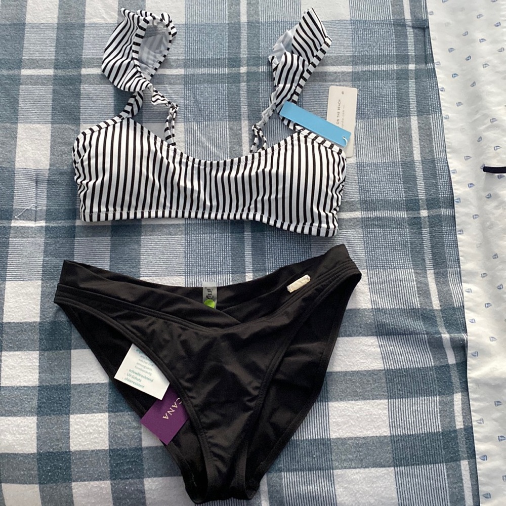 Black and white striped bikini , tags still on